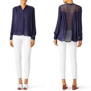 Free People Relaxed Fit Crinkle Crochet Lace Long Sleeve Button Front Medium